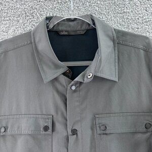 QOR Shirt Mens Large Grey Long Sleeve‎ Snap Button Pocket Outdoor Polyester Soft
